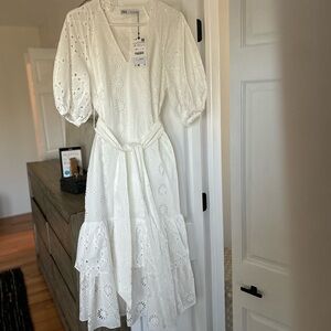 Zara Elegant White Eyelet Dress